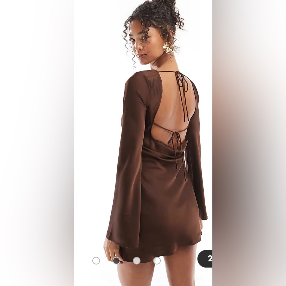 NWT brown long sleeve satin dress with semi open back​